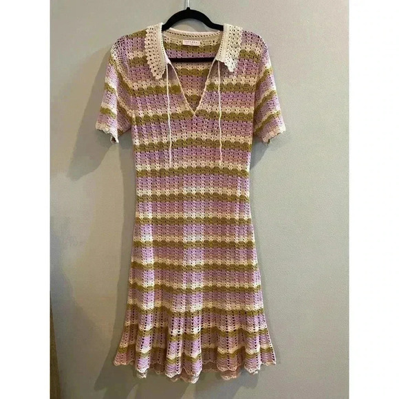Sandro Multicoloured crochet polo mini dress 38 US 6 S M knit stripe Ethel multi - Picture 9 of 12
